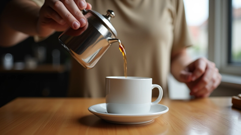 Filtre kahve demleme, V60 dripper, paper filter ve sıcak su, minimalist ofis masası, günışığı, yumuşak gölgeler