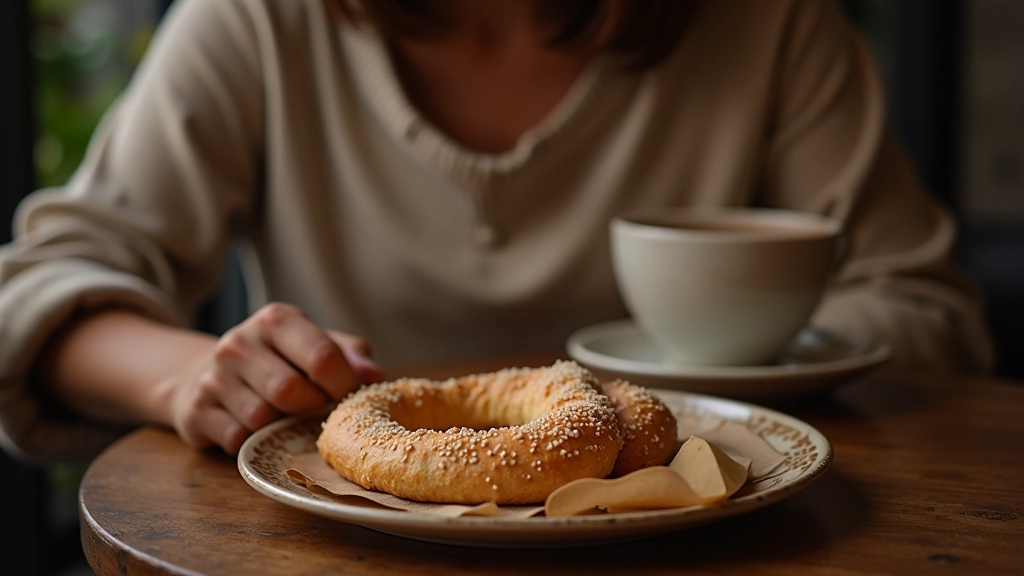 Türk kahvesi fincanı, tezgahında poğaça ve simit, tradisyonel bir mahalle kahvesinde